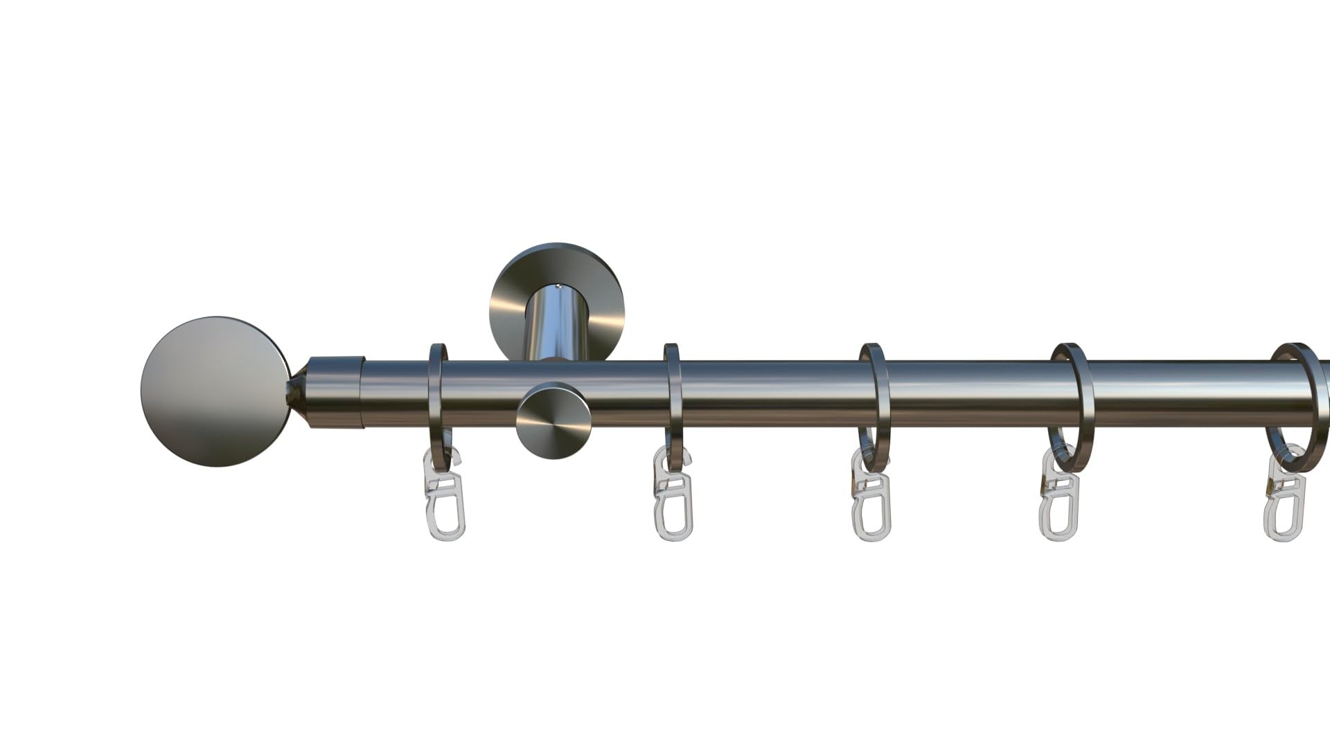 tilldekor Gardinenstange Rondo 1, Edelstahl-Optik, 16 mm Durchmesser, auf Maß 100-400cm inkl. Trägern, Endstücken, Ringe und Faltenlegehaken