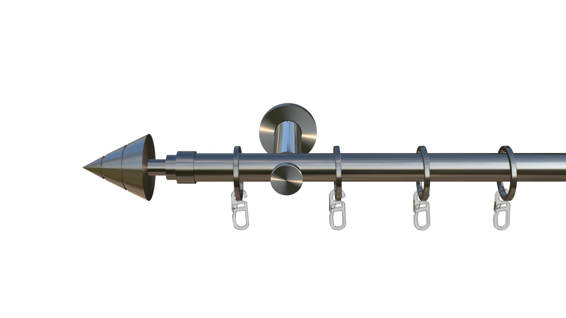 tilldekor Gardinenstange nach Maß, Korsika, 1-lauf, Edelstahl-Optik 20 mm Durchmesser, Wunschmaßlänge 100-400 cm inkl. Trägern,Endstücken, Ringen und Faltenlegehaken